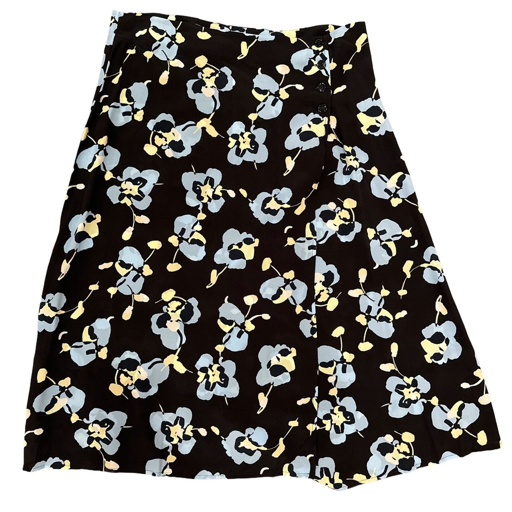 Amour Vert Black and Blue Floral A-Line Skirt